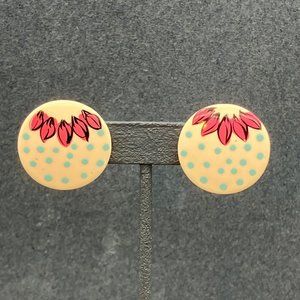 Handpainted Ceramic Pierced Earrings Cream White Light Pink Black Retro Barbie